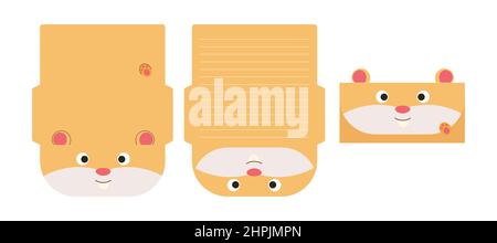 Nette schöne Hamster Brief schreiben Schreibwaren Papier Laser schneiden Karte Vorlage. Tierdesign für Begrüßung, Einladung, Dankeskarten. Vektormaterial Stock Vektor
