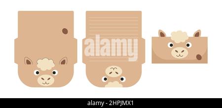 Nette schöne Alpaka Brief schreiben Schreibwaren Papier Laser schneiden Karte Vorlage. Tierdesign für Begrüßung, Einladung, Dankeskarten. Vektormaterial Stock Vektor