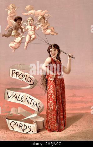 Retro-Vintage-Werbung für Streiche Grußkarten - Streiche Valentinskarte - c1883 Stockfoto