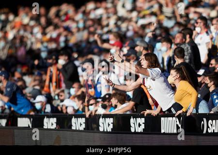 20. Februar 2022; Mestalla-Stadion, Valencia, Spanien; La Liga Fußball, Valencia CF gegen FC Barcelona; unterstützt von Valencia CF Stockfoto