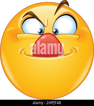 Lustiges Emoji-Emoticon leckt oder berührt die Nase mit der Zunge Stock Vektor