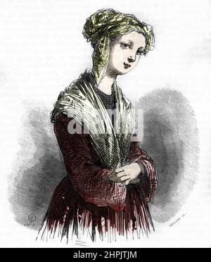 Portrait de la jeune Cecile Combettes Assassinee en 1847 a Toulouse (Junge Cecile Combettes ermordet in Toulouse 1847) Gravure tiree de 'causes celebres de tous les peuples' de Fouquier 1858 Collection privee Stockfoto