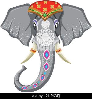 Elefantenkopf verziert mit Stoff und Farben Illustration Stock Vektor