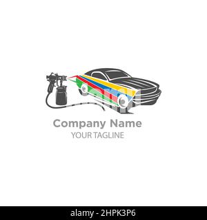 Auto Malerei Logo mit Spritzpistole und einzigartige bunte Fahrzeug Konzept.EPS 10 Stock Vektor