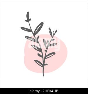 Trendige einlinige Blume. Vektordarstellung von Blumenzweigen und Regenbogenflecken. Stock Vektor