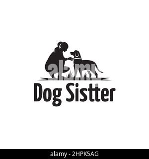 Mensch und Hund Silhouette Vektor-Design-Logo, Hund Sitter, Hund Liebhaber Illustration. Stock Vektor