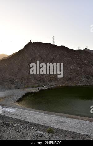 Al Rafisah Damm Khorfakkan Vereinigte Arabische Emirate März 22 2021 die Aussicht und um Al Rafisah Damm in der Nähe Stockfoto