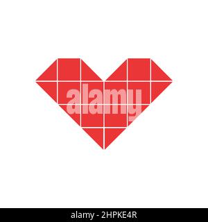 Rote einfache Herz drom Pixel Quadrate und Dreiecke . Vektorgrafik Stock Vektor