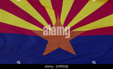 Flagge des Staates Arizona, Region der Vereinigten Staaten, winkt vor Wind. 3D Rendern Stockfoto