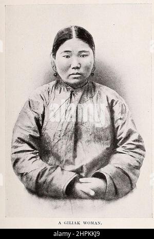 Eine Giliak-Frau der Nivkh oder Gilyak (auch Nivkhs oder Gilyaks) Sind eine indigene ethnische Gruppe, die die nördliche Hälfte der Insel Sachalin und den unteren Amur-Fluss und die Küste auf dem angrenzenden russischen Festland und historisch möglicherweise Teile der Mandschurei bewohnt. Aus dem Buch „die lebenden Rassen der Menschheit“ eine beliebte illustrierte Darstellung der Bräuche, Gewohnheiten, Verfolgungen, feasts & Ceremonies of the Races of Mankind throughout the world von Sir Harry Hamilton Johnston und Henry Neville Hutchinson Band 2 Veröffentlicht in London von Hutchinson & Co. Im Jahr 1902 Stockfoto
