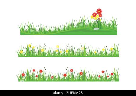 Grassrand mit Blumen-Vektor-Design Stock Vektor