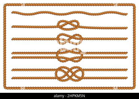 Sammlung von verknoteten Seilen in verschiedenen Formen isoliert auf weißem Hintergrund Vektor-Illustration Stock Vektor