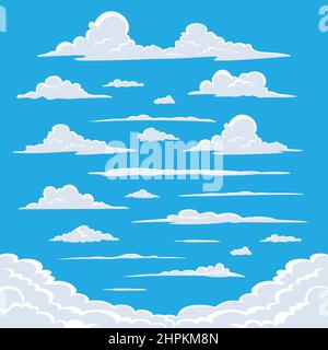 Cartoon Cloud Design Kollektion in blauen Himmel, weiße Farbe Wolke Form Vektor Illustration Stock Vektor