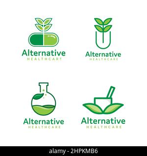Sammlung von Logos für die alternative Medizin mit natürlichen Inhaltsstoffen Stock Vektor
