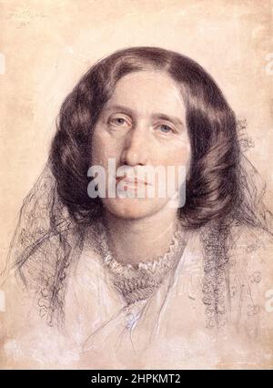 George Eliot (Pseudonym von Mary Ann Evans) (1819-1880) englischer Autor eines der großen viktorianischen Romane, Middlemarch, A Study of Provincial Life, veröffentlicht in den Jahren 1871 und 1872. Kreideportrait von Frederic William Burton (1816-1900) 1865. Stockfoto