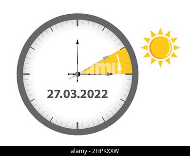 Sommerzeit Standardzeit nach dem Vorrücken 2022 isoliert auf weiß Stock Vektor