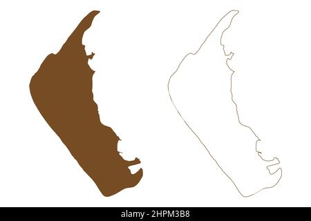 Insel Amrum (Bundesrepublik Deutschland, Nordfriesische Inseln) Kartenvektordarstellung, Skizze Amrum-Karte Stock Vektor