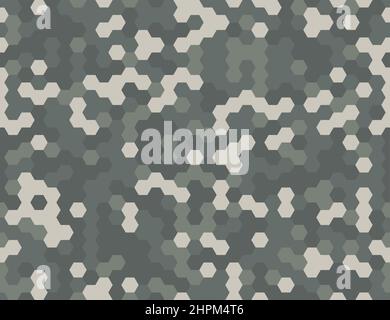 Nahtlose moderne Armee Tarnung sechseckig grau Pixel Textur. Abstrakter Vektor futuristischer camo hex Hintergrund. Geschenkpapier mit geometrischem Muster Stock Vektor