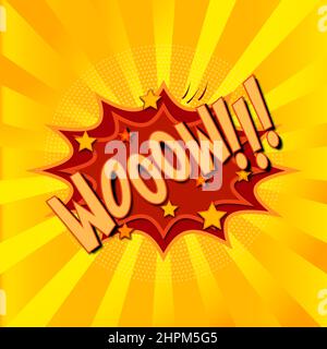 Sunburst Explosion mit Wow Schriftzug 90s Pop Art Stil Illustration Design Stockfoto