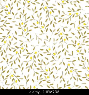 Stilvolles nahtloses Vektor-Blümchenmuster aus abstrakten Zweigen von Blättern und Früchten. Moderne Laub wiederholen Textur Hintergrund für Textil Stock Vektor