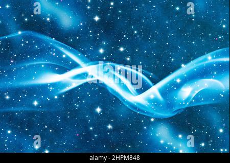 Blau-weißer abstrakter Hintergrund mit Sternen und Wellen Stockfoto