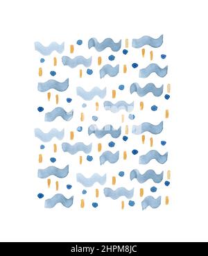 Indigo Waves Aquarell Hintergrund als welliges Marineblau mit orangen Wellen Poster gemalte Illustration Stockfoto