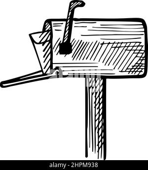 Postfach wurde isoliert skizziert. Vintage Briefkasten im handgezeichneten Stil. Gravierte Design-Mail-Slot für Poster, Druck, Buchillustration, Logo, Symbol, tätowierung. Stock Vektor
