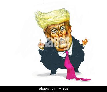 Lustige, humorvolle Karikatur von Donald Trump (Donald John Trump) amerikanische Medienpolitikpersönlichkeit, Geschäftsmann, Präsident der Vereinigten Staaten von 45th Stockfoto