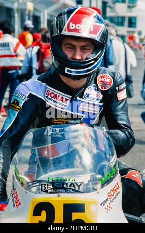 Alois Meyer (DEU), Motorrad-Weltmeisterschaft 1990, Grand Prix (GP) Deutschland, Hockenheimring am 27. Mai 1990, RS Rally Sport Team, Honda RS 500 ccm. Stockfoto