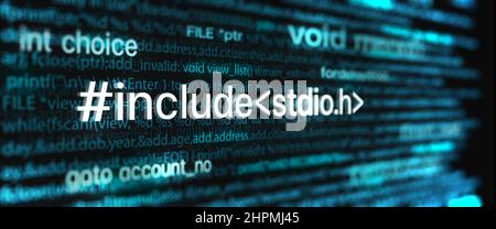Abstract moderne Technologie der Programmierung Code-Bildschirm-Entwickler. C Programmiersprache von Computer-Skript und Technologie Hintergrund der Software. Stockfoto
