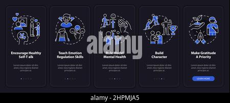 Erhöhen des psychisch starken Nachtmodus für Kinder beim Einsteigen in den Bildschirm der mobilen App Stock Vektor