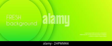 Grünes Farbverlauf abstrakter Vektor langes Banner. Minimaler neuer Hintergrund mit 3D Kreisen und Platz für Text. Facebook-Header Stock Vektor