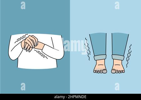 Sensitivität für Kälte und Schütteln. Menschliche Hände Finger und Beine Füße zittern aus Kälte und blaue Farbe empfindlich auf Wetter Vektor-Illustration Stock Vektor