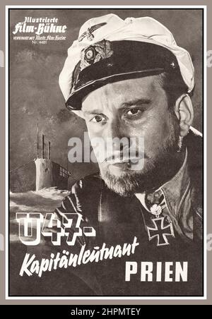 Vintage Film Poster Nazi-U-Boot U47 – Kapitänleutnant Prien (englisch: U 47 – Lieutenant Commander Prien) ist ein teilweise fiktiver Propaganda-Film aus dem Jahr 1958, der die Karriere des U-Boot-Kapitäns Günther Prien im Zweiten Weltkrieg schildert. Es spielt Dieter Eppler und Sabine Sesselmann und wurde von Harald Reinl geleitet. Die Geschichte basiert lose auf Priens Kampfrekord und Kommando über U-Boot U-47. Sein berühmtester Exploit war der Untergang des britischen Schlachtschiffs HMS Royal Oak vor Anker in Scapa Flow. Seine Leistungen als U-Boot-Kommandant wurden von Joseph Goebbels Propaganda Minist hochvergöttert Stockfoto