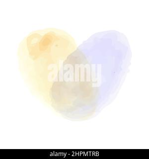 Herzförmige Farbfleck. Liebessymbol. Handgezeichnet mit Marker. Gelb und violett. Fingerabdruck. Vektorgrafik, flaches Design Stock Vektor