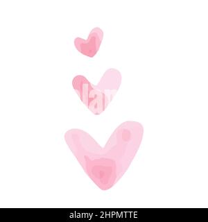 Fleck-Set in Herzform. Liebessymbol. Rosa Farbe. Handgezeichnet mit Marker. Vektorgrafik, flaches Design Stock Vektor