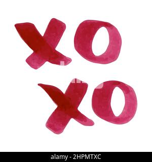 Handgeschriebenes Xoxo-Wort. Markierungsschriftzug. Burgunder Farbe. Vektorgrafik, flaches Design Stock Vektor