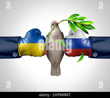 Russland und die Ukraine Spannungen als geopolitischer Konflikt kollidieren zwischen der ukrainischen und der russischen Nation als europäisches Sicherheitskonzept aufgrund politischer Gründe. Stockfoto