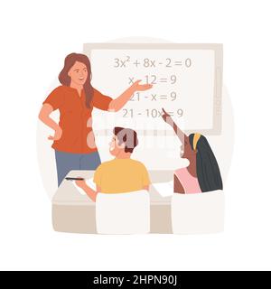 Algebra isoliert Cartoon Vektor Illustration High School Lehrplan, Grafik Gleichung in einem Notizbuch, Schreibtafel, Mathematik Formel Hausaufgaben, Lehrer im intelligenten Klassenzimmer, Prüfung Vektor Cartoon. Stock Vektor