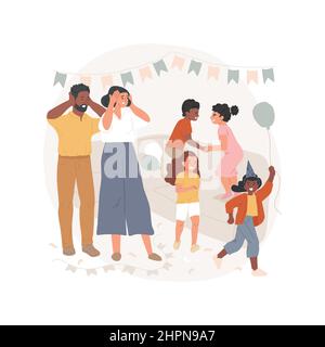 Eltern gehen Nüsse isoliert Cartoon Vektor Illustration laute Kinder Party, Familienleben, Geburtstagsfeier, Kinder laufen und schreiend, Eltern halten den Kopf, gehen Nüsse Vektor Cartoon. Stock Vektor