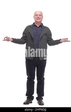 Reifer Mann in lässiger Kleidung.isoliert auf weißem Hintergrund. Stockfoto