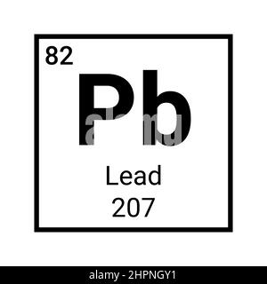 Formel für das chemische Symbol für das Bleielement. Ableitungssymbol mendeleev Tabellenelement Stock Vektor
