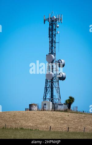 Mobilfunkturm in Ratana, in der Nähe von Wanganui, Nordinsel, Neuseeland Stockfoto