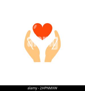 Hand Herz Logo Symbol Vektor Liebe Pflege flache Illustration. Hand halten Herz Stock Vektor