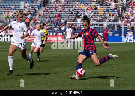 Carson, Kalifornien, USA. 20th. Februar 2022. Die USA spielen Sophia Smith (11) während eines internationalen Fußballmatches zwischen den USA und Neuseeland im SheBelieves Cup im Dignity Health Sports Park in Carson, Kalifornien. Justin Fine/CSM/Alamy Live News Stockfoto