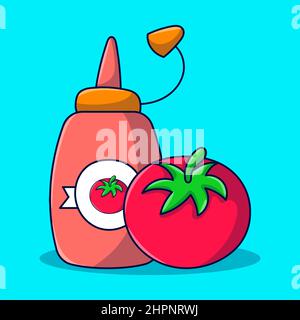 Soße und Tomaten handgezeichnete Doodle Illustration Cartoon-Stil Stock Vektor