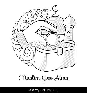 Handgezeichnete ramadan muslim Almosen geben Doodle Illustration Stock Vektor