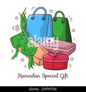Handgezeichneter ramadan Verkauf und Geschenk mit Doodle Illustration Stock Vektor