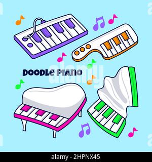Doodle Piano Illustration mit farbigen handgezeichneten Umrissstil Stock Vektor
