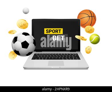 Sport Wette Geld Casino Illustration Laptop. Fußball Basketball Sport Wette Business-Spiel Vektor Hintergrund Stock Vektor